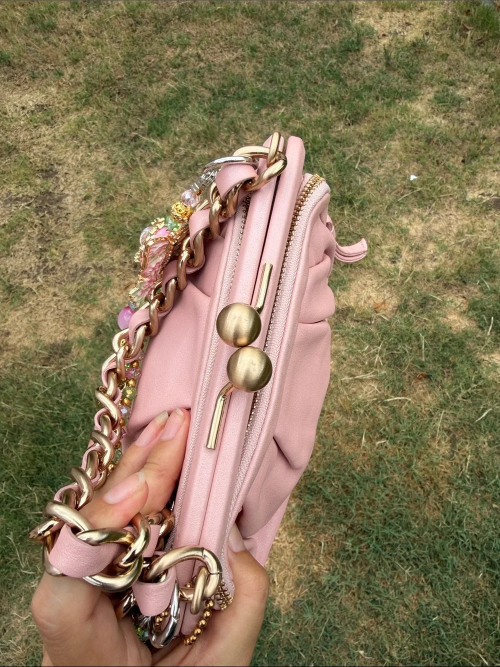 Coach Parker 13621 Pink Pearl Leather Kisslock Shoulder Bag Chain NWT Rare